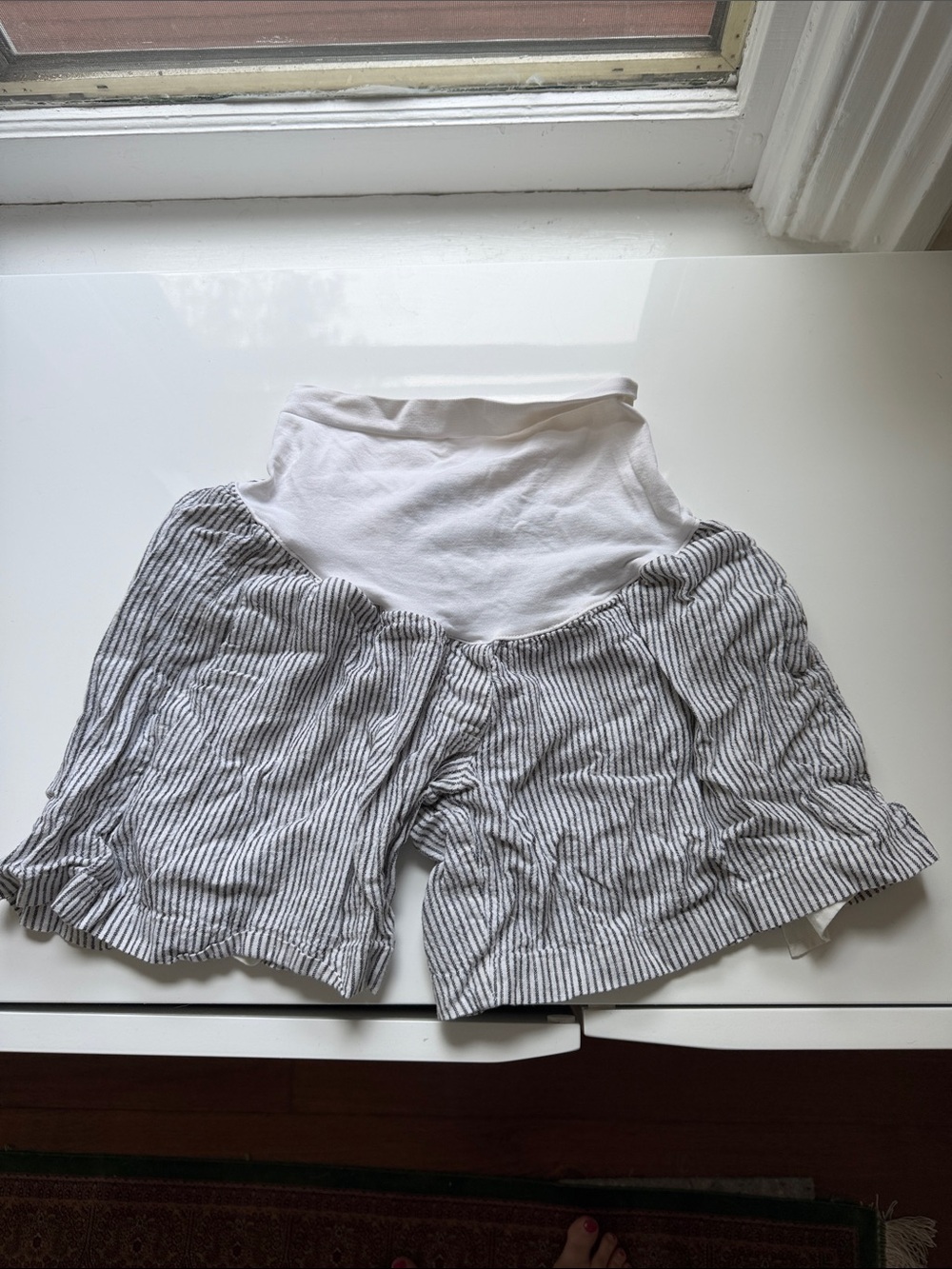 Striped Maternity Shorts with Stretch Waistband